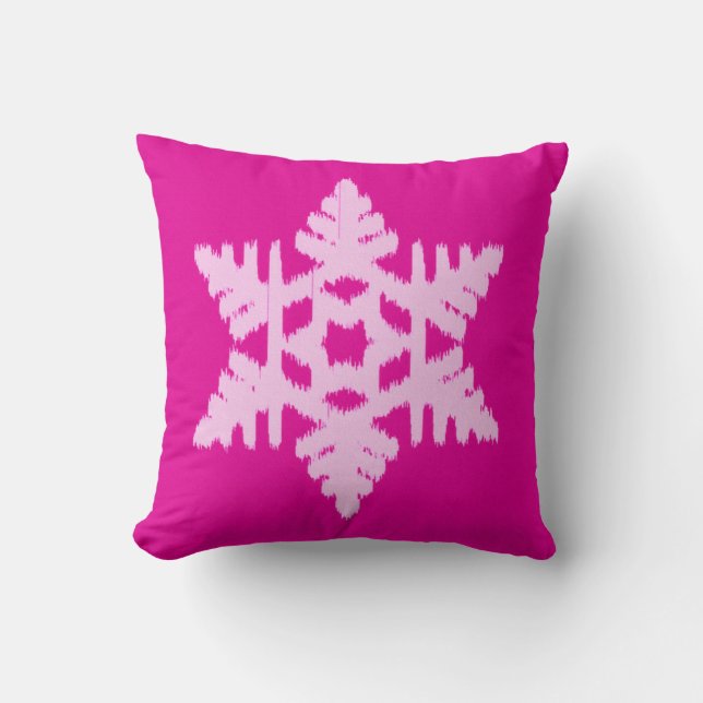 Ikat Snowflake - Fuchsia und Eispink Kissen (Vorderseite)