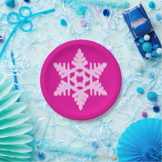 Ikat Snowflake - Fuchsia und Eispink Pappteller (Party)
