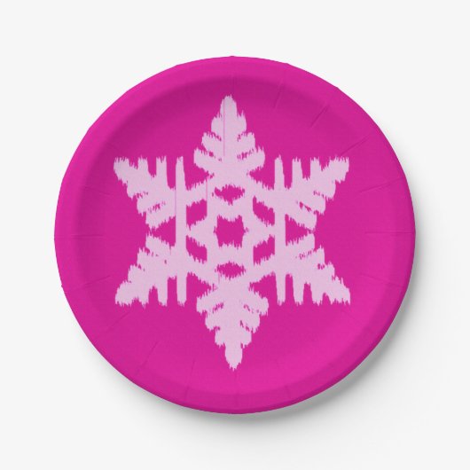 Ikat Snowflake - Fuchsia und Eispink Pappteller (Vorderseite)