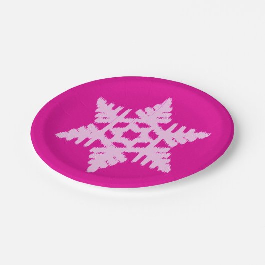 Ikat Snowflake - Fuchsia und Eispink Pappteller (Schrägansicht)