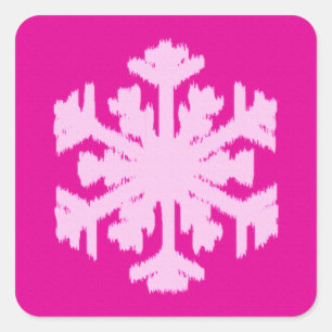 Ikat Snowflake - Fuchsia und Eispink Quadratischer Aufkleber