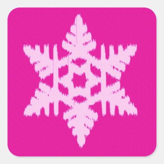 Ikat Snowflake - Fuchsia und Eispink Quadratischer Aufkleber (Vorderseite)