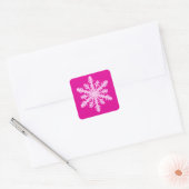 Ikat Snowflake - Fuchsia und Eispink Quadratischer Aufkleber (Umschlag)