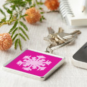 Ikat Snowflake - Fuchsia und Eispink Schlüsselanhänger (Seite)