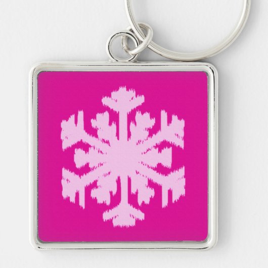 Ikat Snowflake - Fuchsia und Eispink Schlüsselanhänger (Vorne)