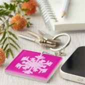 Ikat Snowflake - Fuchsia und Eispink Schlüsselanhänger (Vorderseite rechts)