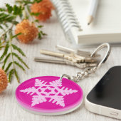 Ikat Snowflake - Fuchsia und Eispink Schlüsselanhänger (Vorderseite rechts)