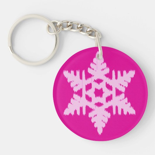 Ikat Snowflake - Fuchsia und Eispink Schlüsselanhänger (Vorderseite)