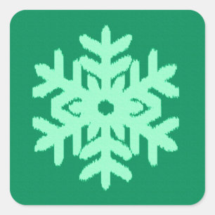 Ikat Snowflake - Kiefer und Minze grün Quadratischer Aufkleber
