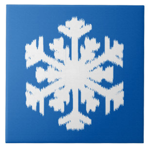 Ikat Snowflake - Kobalt blau und weiß Fliese