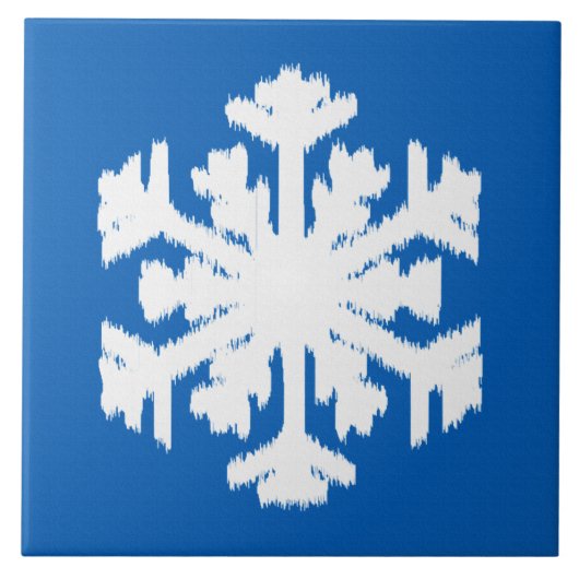 Ikat Snowflake - Kobalt blau und weiß Fliese (Vorderseite)