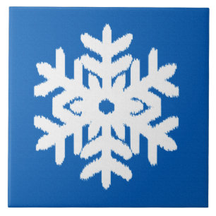 Ikat Snowflake - Kobalt blau und weiß Fliese