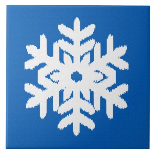 Ikat Snowflake - Kobalt blau und weiß Fliese (Vorderseite)