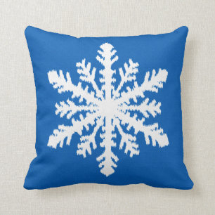 Ikat Snowflake - Kobalt blau und weiß Kissen