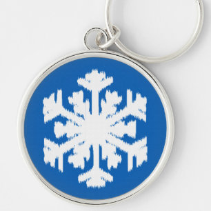 Ikat Snowflake - Kobalt blau und weiß Schlüsselanhänger