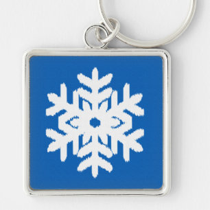 Ikat Snowflake - Kobalt blau und weiß Schlüsselanhänger