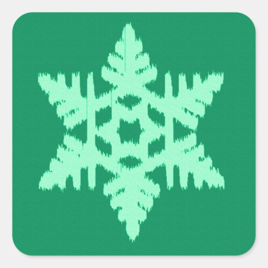 Ikat Snowflake - Pine and mint green Quadratischer Aufkleber (Vorderseite)