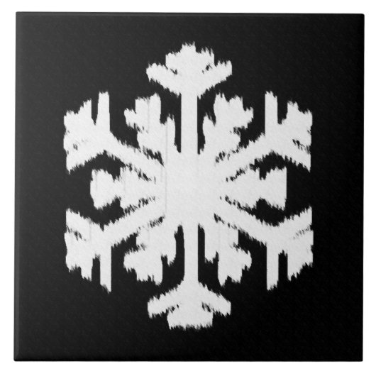 Ikat Snowflake - Schwarzweiß Fliese (Vorderseite)