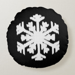 Ikat Snowflake - Schwarzweiß Rundes Kissen