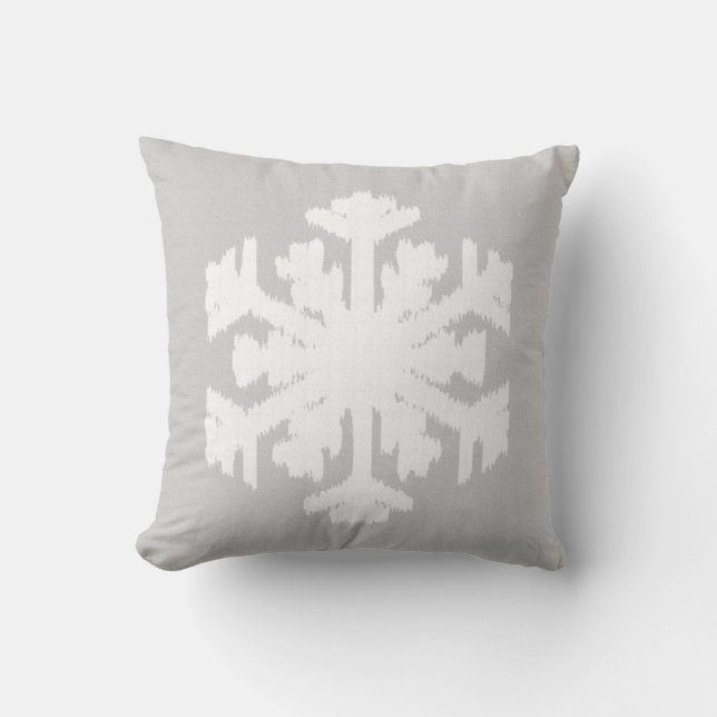 Ikat Snowflake - Silbergrau und weiß Kissen (Vorderseite)