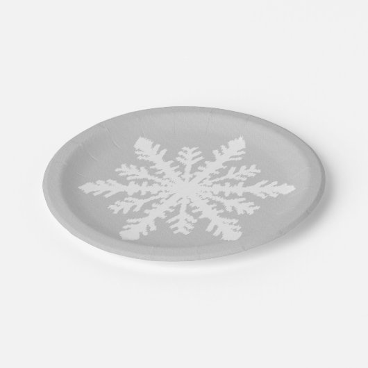 Ikat Snowflake - Silbergrau und weiß Pappteller (Schrägansicht)