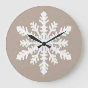 Ikat Snowflake - Taupe tan and white Große Wanduhr