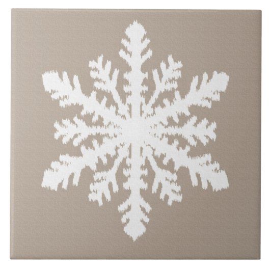 Ikat Snowflake - Taupe und Weiß Fliese (Vorderseite)