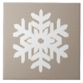 Ikat Snowflake - Taupe und Weiß Fliese (Vorderseite)
