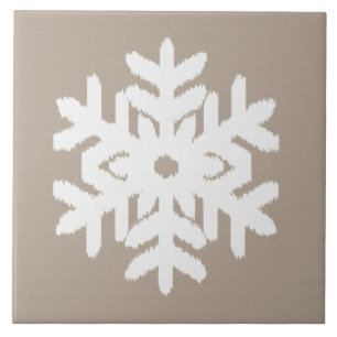 Ikat Snowflake - Taupe und Weiß Fliese