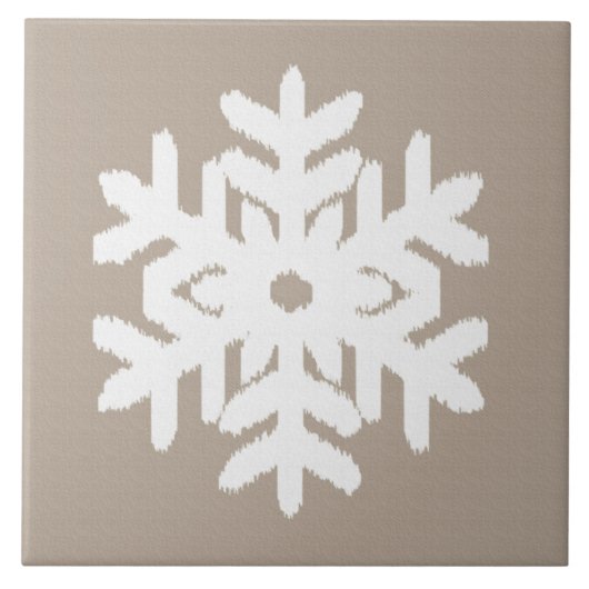 Ikat Snowflake - Taupe und Weiß Fliese (Vorderseite)