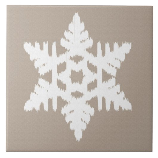 Ikat Snowflake - Taupe und Weiß Fliese (Vorderseite)