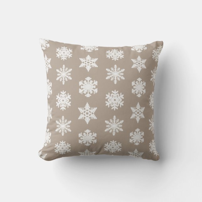 Ikat Snowflake - Taupe und Weiß Kissen (Vorderseite)