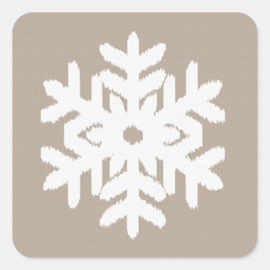 Ikat Snowflake - Taupe und Weiß Quadratischer Aufkleber (Vorderseite)