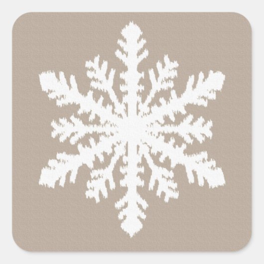 Ikat Snowflake - Taupe und Weiß Quadratischer Aufkleber (Vorderseite)