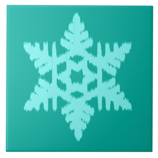 Ikat Snowflake - Türkis und Wasser Fliese (Vorderseite)