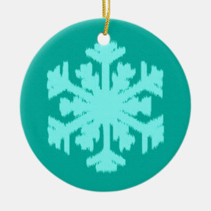 Ikat Snowflake - Türkis und Wasser Keramikornament