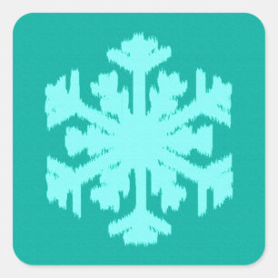 Ikat Snowflake - Türkis und Wasser Quadratischer Aufkleber