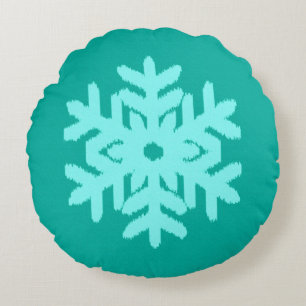 Ikat Snowflake - Türkis und Wasser Rundes Kissen