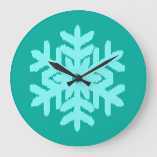 Ikat Snowflake - Turquoise and aqua Große Wanduhr