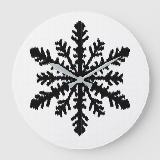 Ikat Snowflake - weiß und schwarz Große Wanduhr (Vorderseite)