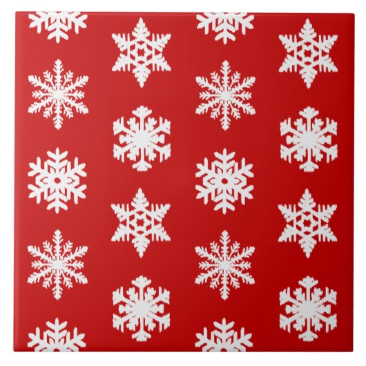 Ikat Snowflakes - Dunkelrot und weiß Fliese (Vorderseite)