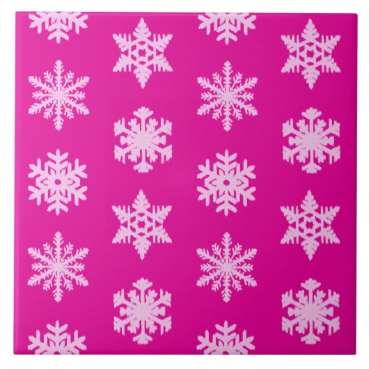 Ikat Snowflakes - Fuchsia und Eispink Fliese (Vorderseite)