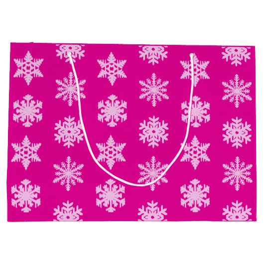 Ikat Snowflakes - Fuchsia und Eispink Große Geschenktüte (Rückseite)