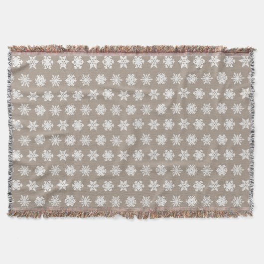 Ikat Snowflakes - Taupe tan und weiß Decke (Vorderseite)