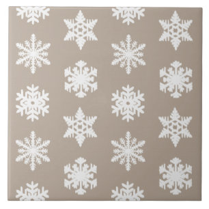 Ikat Snowflakes - Taupe tan und weiß Fliese
