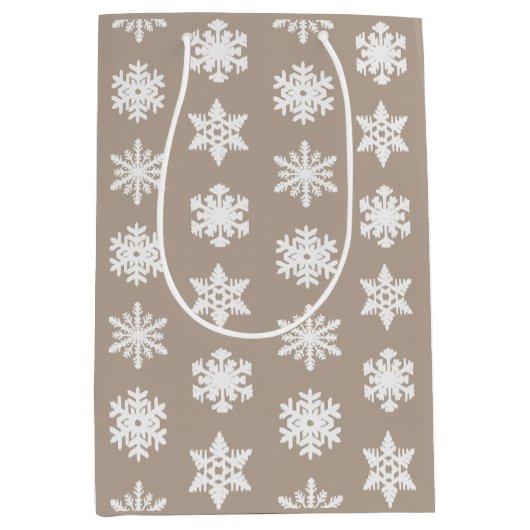 Ikat Snowflakes - Taupe tan und weiß Mittlere Geschenktüte (Vorderseite)
