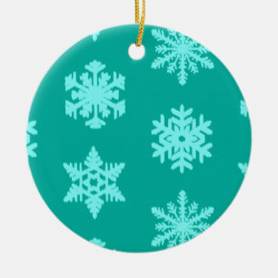 Ikat Snowflakes - Türkis und Wasser Keramik Ornament