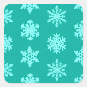 Ikat Snowflakes - Türkis und Wasser Quadratischer Aufkleber