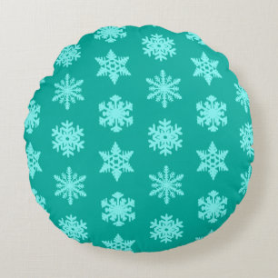 Ikat Snowflakes - Türkis und Wasser Rundes Kissen