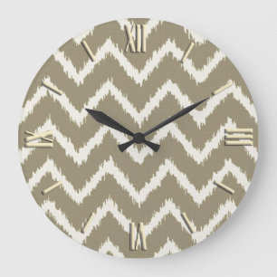 Ikat Sparren - Taupetan und -BEIGE Große Wanduhr